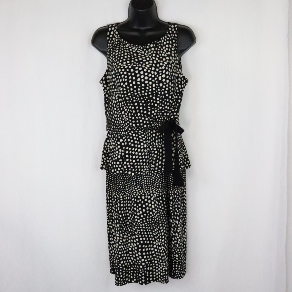 TAYLOR Peplum Wrap Illusion Sleeveless Flattering Polka Dot Midi Dress